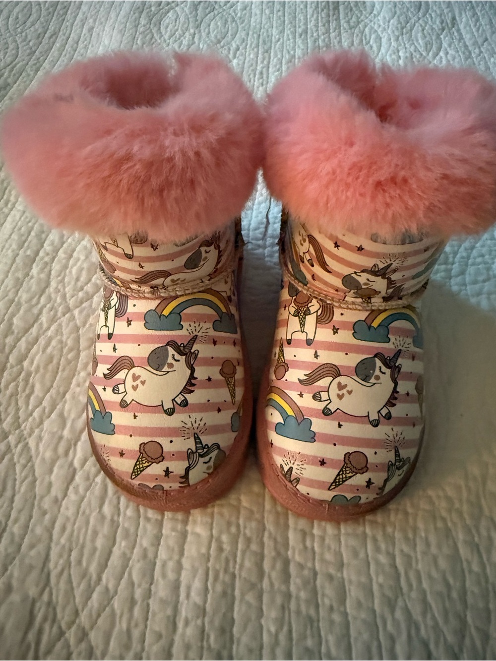 Pink Unicorn Faux-Fur Lined Kids One-Piece Boots